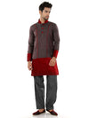 Grey & Maroon Polysilk Semi Indo Western Kurta Set