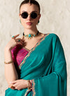 Premium Rama Blue Designer Saree for Reception in Vancouver
