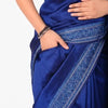 BharatPlaza Blue Silk Saree with Zari Border and Hidden Pocket