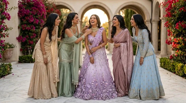 Luxury 3D floral lavender lehenga and ombre shararas - BharatPlaza 2026