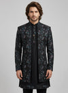 Black silk embroidered Jacket Jodhpuri for groom and fathers at luxury London Indian weddings