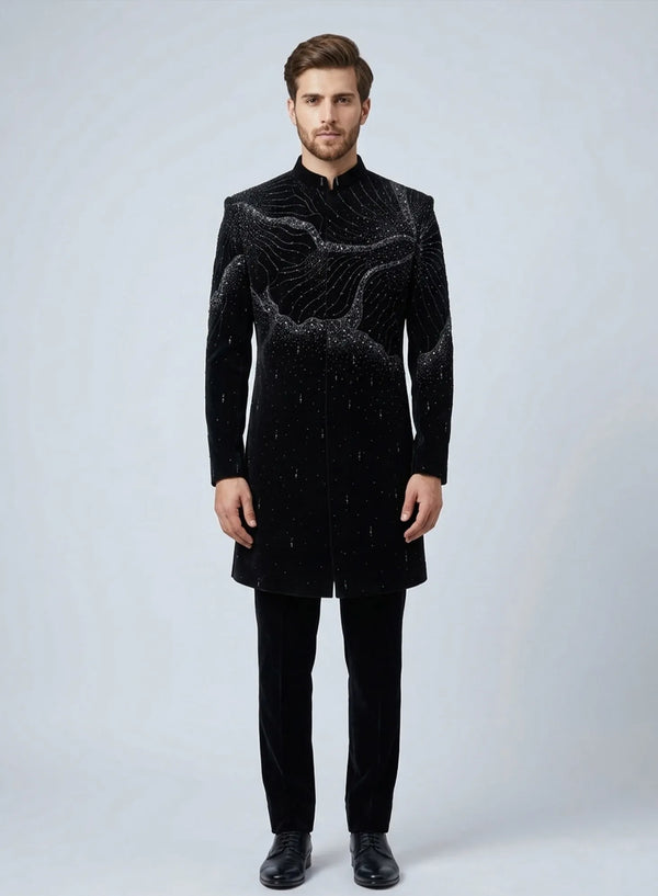 Premium Black Designer Indo-Western for Wedding Guest in Durban | BharatPlaza SIJ7951