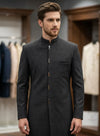 Luxury Black Imported Jacquard Indo Western Suit for Groomsmen in London, UK | BharatPlaza