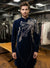 Luxury Navy Blue Flock Velvet Groom Indo-Western with Crystal Embroidery in London Wedding Reception