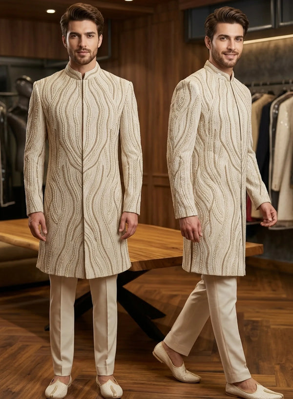Luxury Ivory Groom Prince Indo-Western in Los Angeles, USA | BharatPlaza