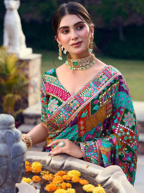 Vibrant Multicolor Premium HO Designer Saree highlighting rich floral traditional motifs for wedding wear | BharatPlaza