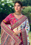 White Pink Premium HO Designer Saree paired with a heavy readymade blouse for wedding & festive wear | BharatPlaza