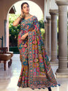 Teal Floral Zari HO Designer Saree featuring rich multicolor patterns for wedding & festive wear | BharatPlaza