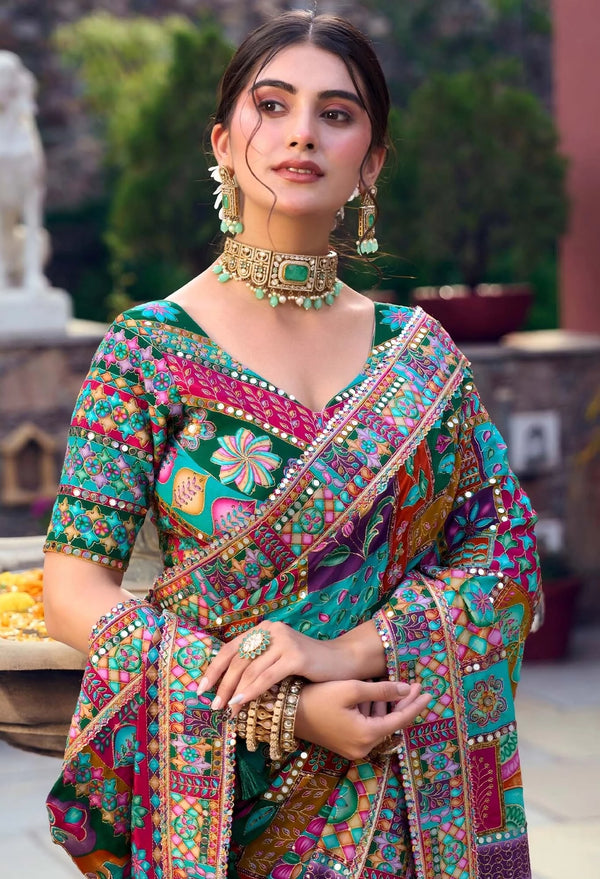 Vibrant Multicolor Premium HO Designer Saree featuring heavy handwork readymade blouse for wedding wear | BharatPlaza