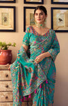Emerald Green Floral Sequin Premium HO Designer Saree showcasing elegant readymade blouse for wedding wear | BharatPlaza