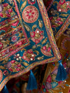 Teal Floral Zari HO Designer Saree showcasing traditional intricate details for wedding & festive wear | BharatPlaza
