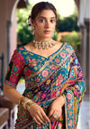 Teal Floral Zari HO Designer Saree featuring rich multicolor patterns for wedding & festive wear | BharatPlaza
