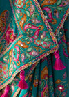 Emerald Green Floral Sequin Premium HO Designer Saree highlighting detailed tassel work for wedding wear | BharatPlaza