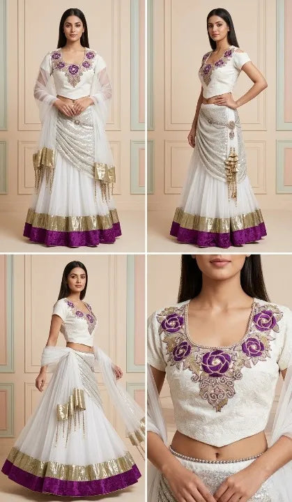 Ivory Designer Girlish Lehenga Set – Embroidered Festive Wear