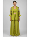 Chartreuse Green Nokia Silk Designer Indo Western Set for Dubai UAE Wedding Events
