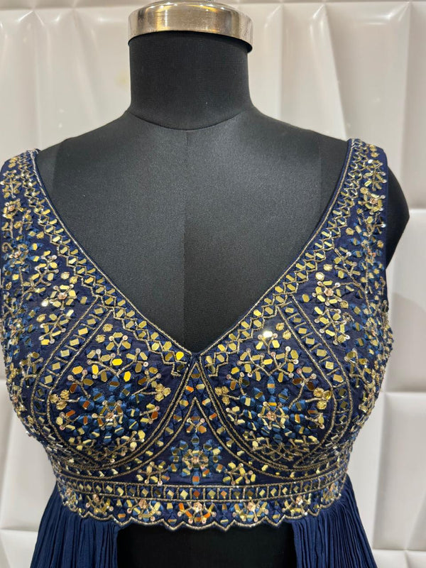 Luxury Midnight Blue Party Wear Palazzo Set With Sequin Work In New Jersey USA