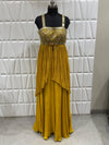 Mustard Gold Silk Indo Western Set for Dubai UAE Haldi Celebration