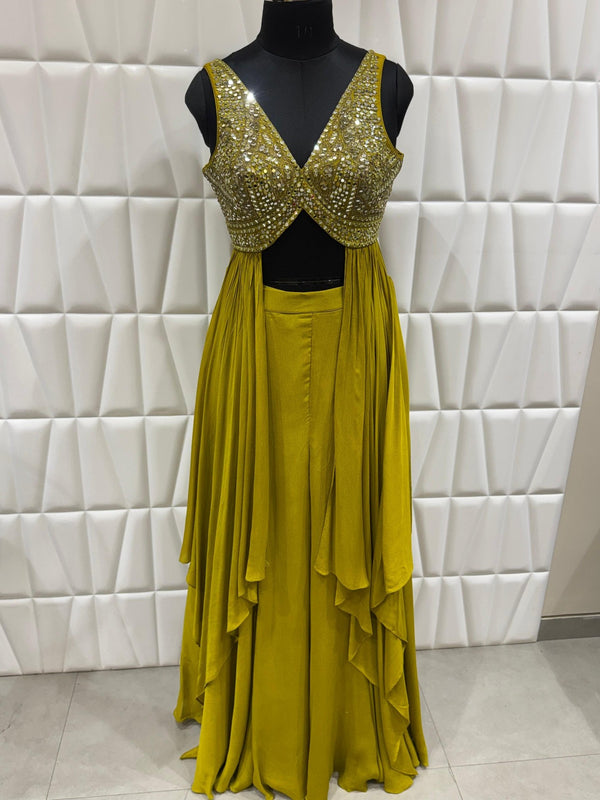 Mirror Embellished Designer Indo Western Outfit for London UK Wedding Guest Fashion