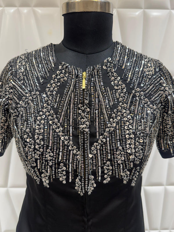 Black Top and Silver Indo Western Outfit for Singapore Luxury Celebration