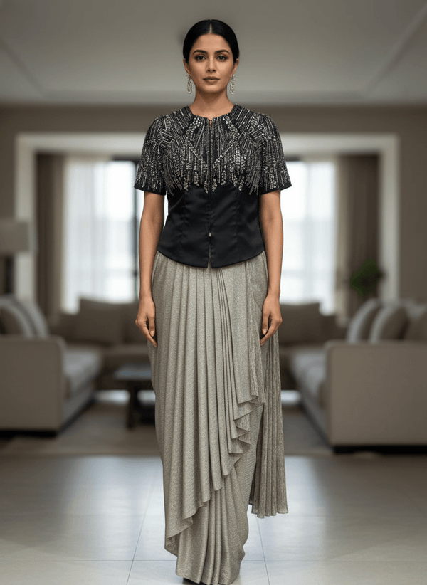 Premium ShimmerIndo Western Cocktail Outfit for Bangalore, India Reception Event