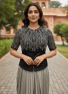 Black Satin Indo Western Set for Dubai UAE Cocktail Party