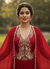 Crimson Red Silk Embroidered Indo-Western Set for Dubai UAE Reception Celebration