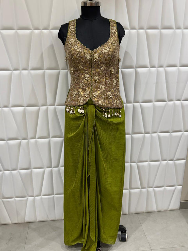 Olive Green Indo-Western Dhoti Set Original Product Image at Vadodara