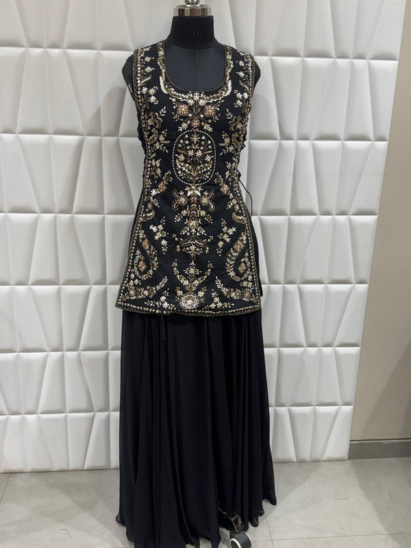 Live Original Design Image of Black Embroidered Long Choli Palazzo Set for Bridesmaids in New Jersey