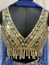 Designer Royal Blue Mirror Embroidered Crop Top With Statement Hanging Detailing