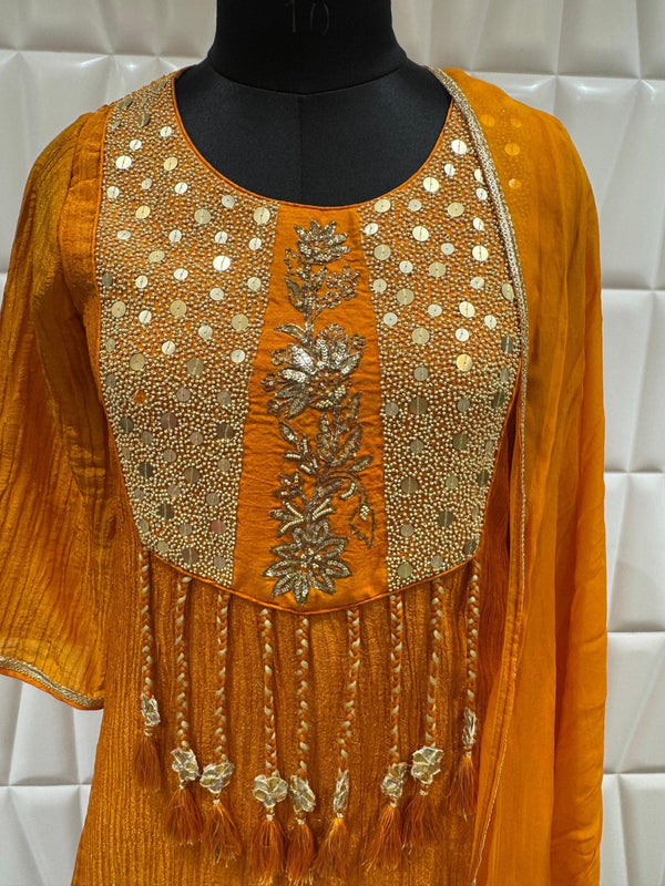 Modern Mustard Orange Ethnic Suit For Toronto Sangeet And Wedding Events