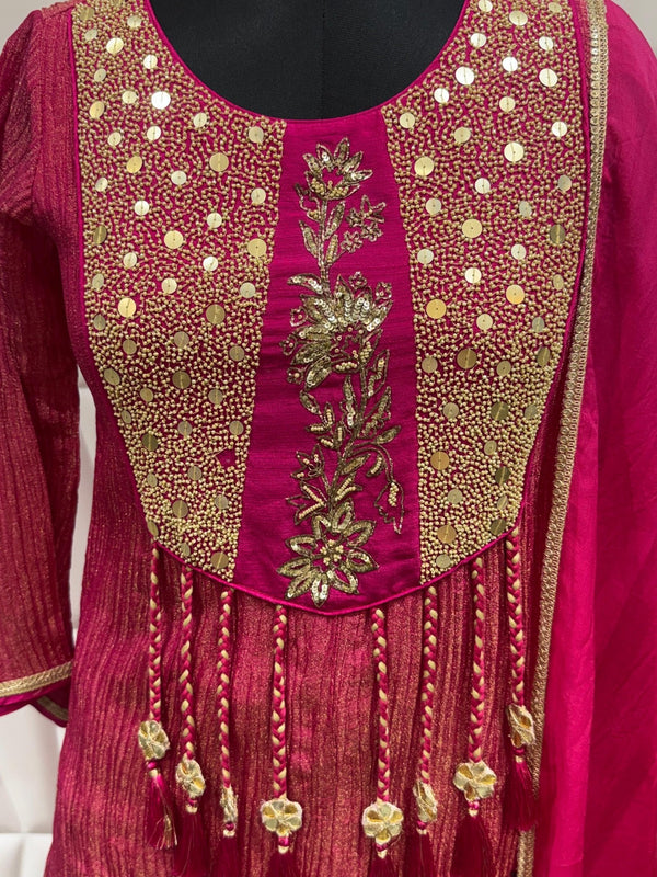 Front Pose Original View of Rani Pink Farsi Salwar Suit For Bridesmaids In Toronto Canada Wedding Events
