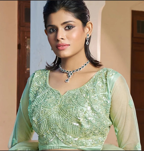 Designer partywear mint green lehenga for Melbourne receptions