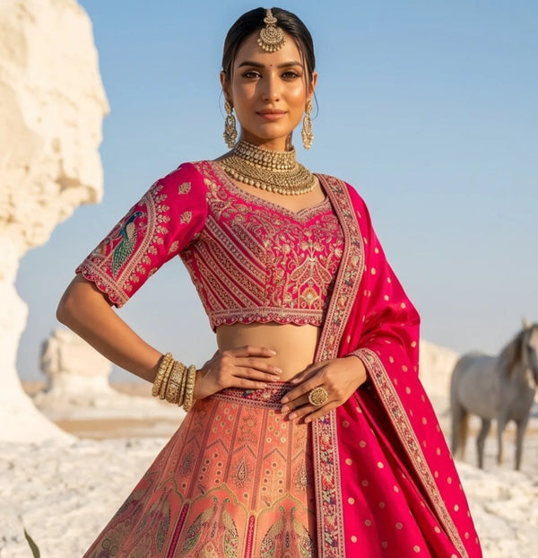 Bangalore City Wedding Style: Traditional Jacquard Silk Bridal Lehenga
