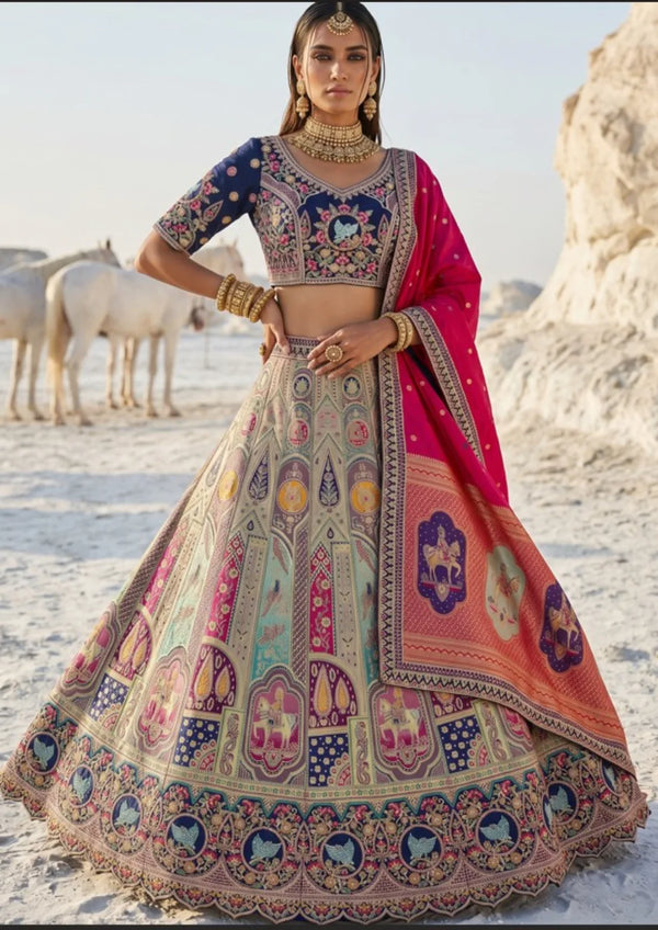 Jaipur Wedding Fashion: Shop Online Navy Blue Heritage Couture Lehenga