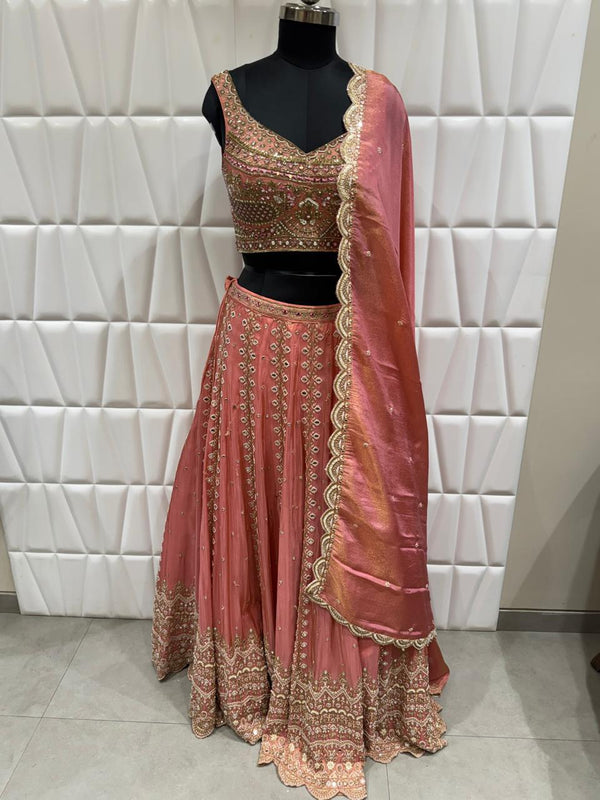 Original View of Designer Peach Wedding Lehenga Choli For Reception In Delhi India