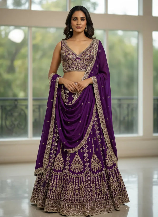 Royal Purple Bridal Reception Ghagra Choli Udaipur Rajasthan