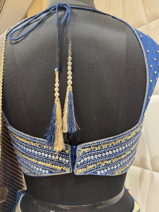 Navy Blue & Metallic Antique Gold Embellished Ghagra Choli in California