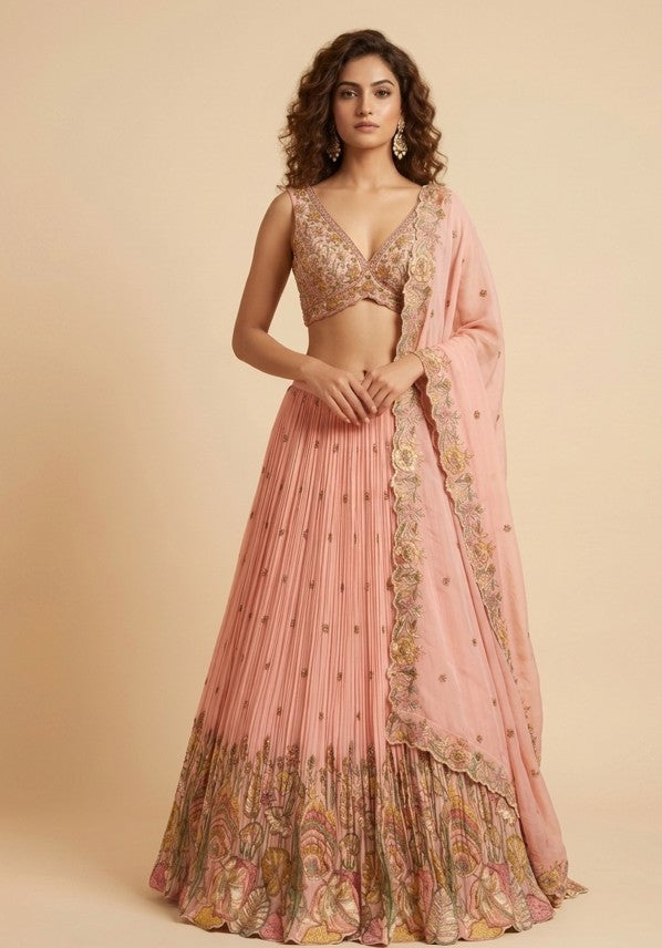 Blush Pink Floral Embroidered Ghagra Choli For Wedding Functions In Jaipur India