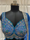 Net Dupatta, Crepe Kali Skirt, with Royal Sapphire Blue Silk Ghagra Choli