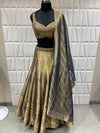 Live Embroidered Tissue Blouse Detail with Metallic Antique Gold Banarasi Ghagra Dallas