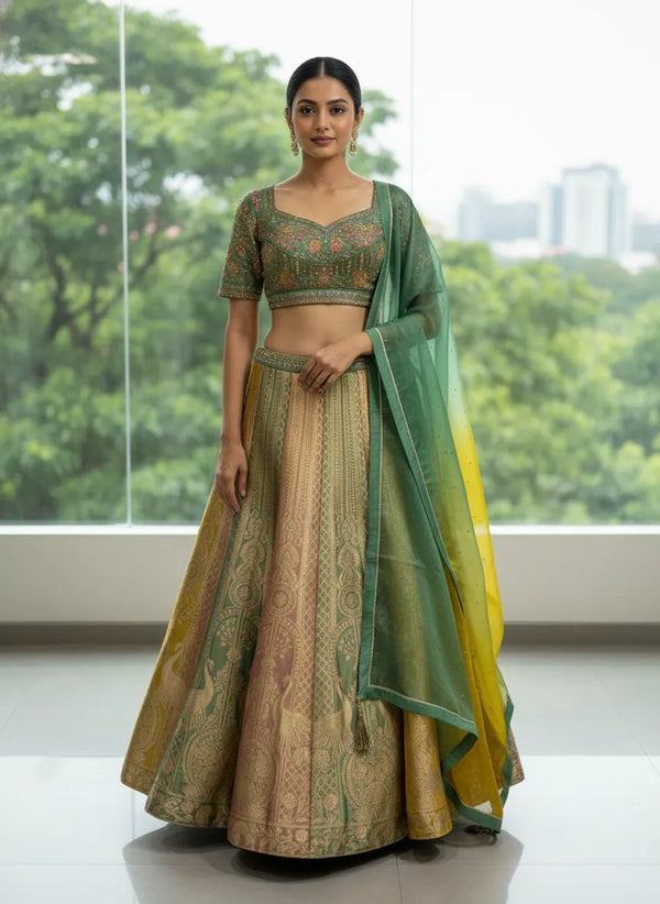 Pastel Mint Multi Color Ghagra Choli For Mehendi Event In Kolkata