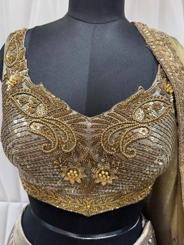 Live Original Reception Wear Tissue Ghagra With Heavy Choli For Bridesmaid Event In Toronto