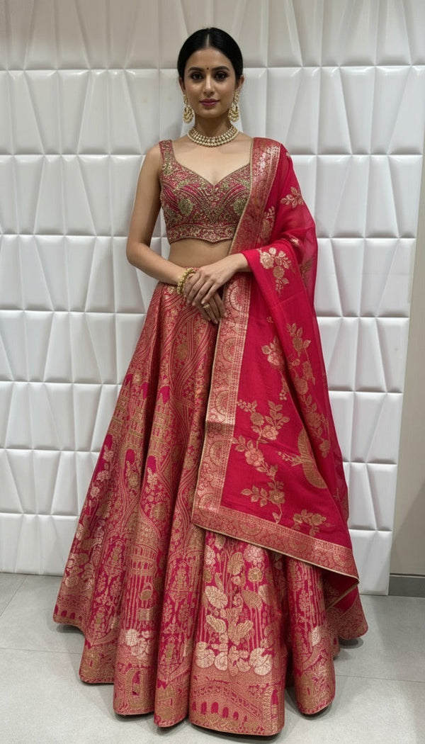 Rani Pink Banarasi Ghagra Choli With Designer Silk Blouse In Mumbai India