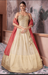 Corset Mirror Work Sangeet Wear in a Cream Tissue Silk Bridal Lehenga