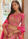 Rani Pink Banarasi Silk Designer Lehenga with beautiful Swarovski and zari work for wedding & festive wear | BharatPlaza