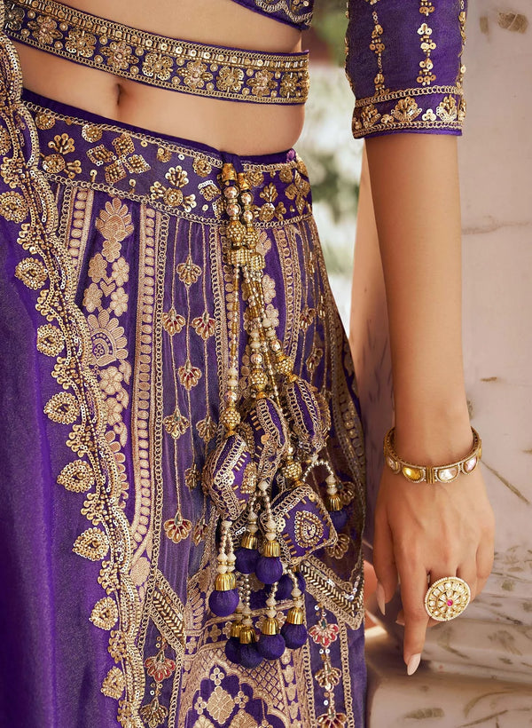 Royal Purple Banarasi Silk Designer Lehenga displaying a magnificent sweeping flair for wedding & festive wear | BharatPlaza