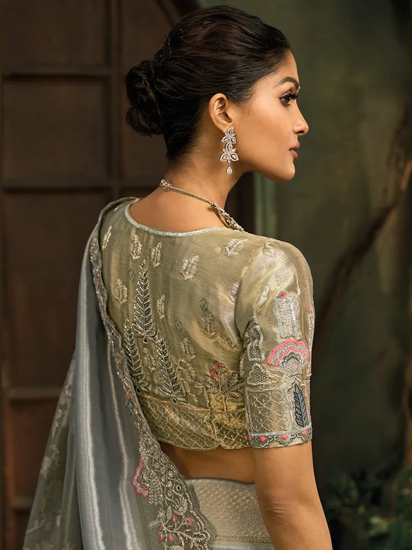 Elegant Grey Designer Saree for Groom Mother Live Original Product Image Bangalore Wedding Fashion