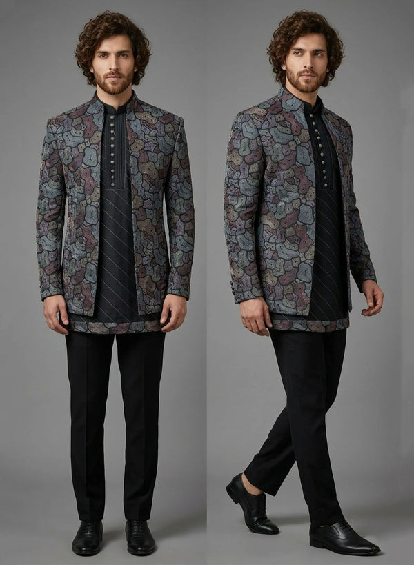 Luxury T-blue layered Jacket Jodhpuri for destination groom weddings in Dubai and Paris