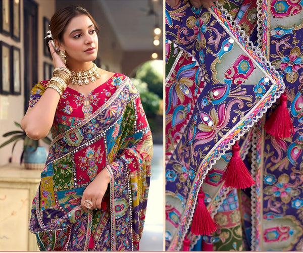 Multicolor Navy Premium HO Designer Saree showcasing beautiful rich borders for wedding & festive wear | BharatPlaza