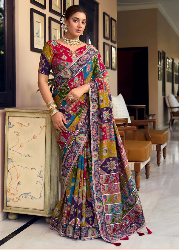 Multicolor Navy Premium HO Designer Saree highlighting exquisite sequin work for wedding & festive wear | BharatPlaza